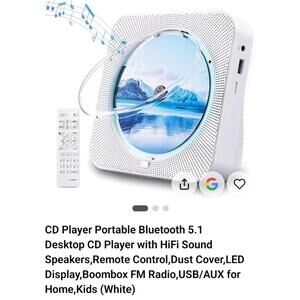 CD Player Portable Bluetooth 5.1 Desktop CD Player with HiFi Sound Speakers